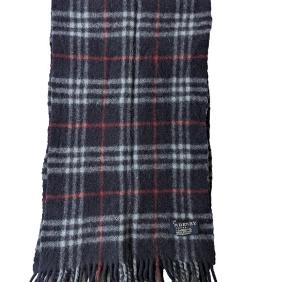 BURBERRY London Classic Nova Check Knit 100% Lambs Wool Fringe Black SCARF - Picture 3 of 6